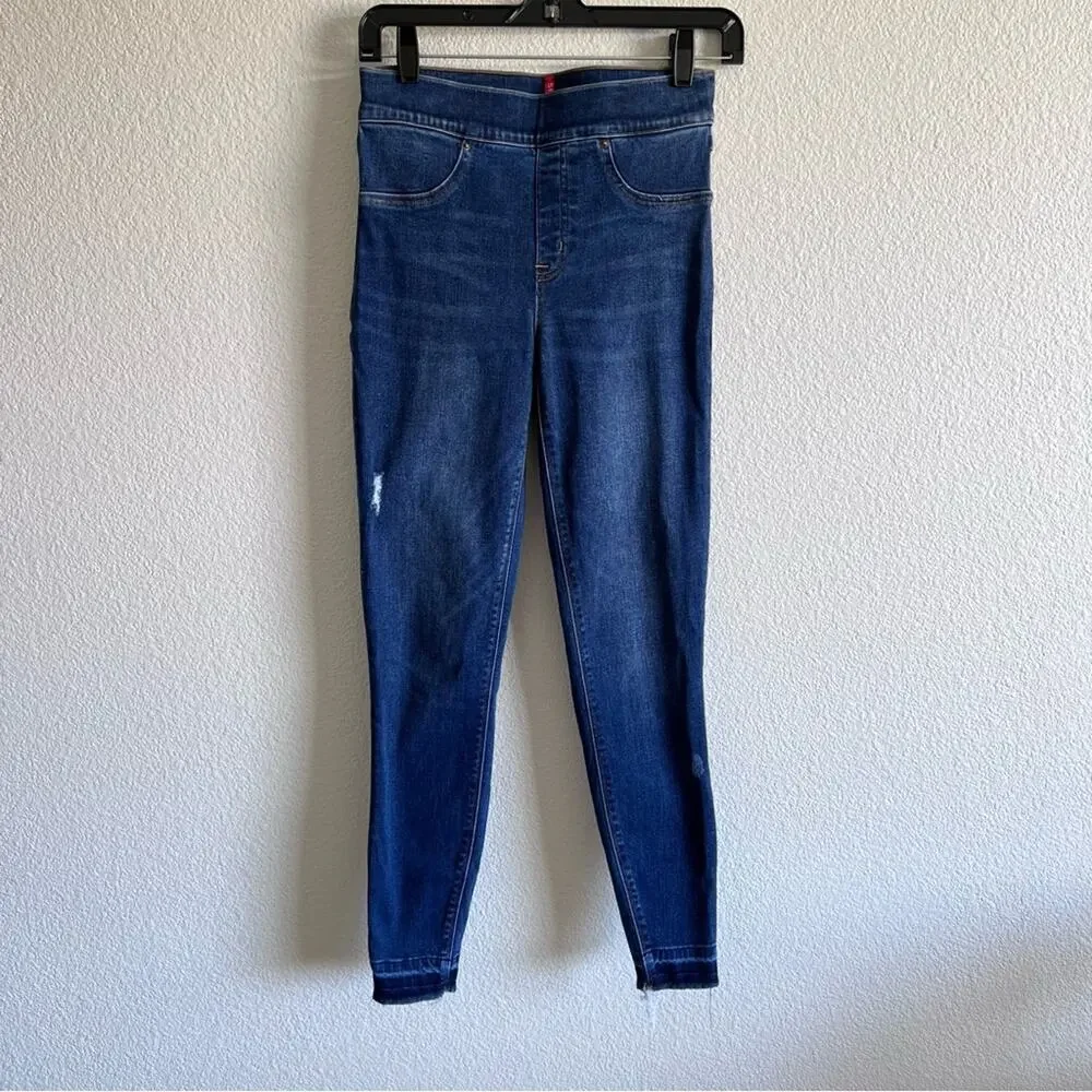 Spanx Distressed‎ Denim High Rise Elastic Waist Jeggings Stretch Slimming